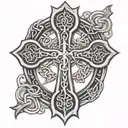 needle and thread celtic cross tattoo design idea