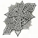 needle and thread celtic cross tattoo design idea
