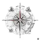 Old Map from Europe with compass tattoo design idea