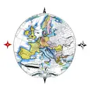 Old Map from Europe with compass and a dove tattoo design idea