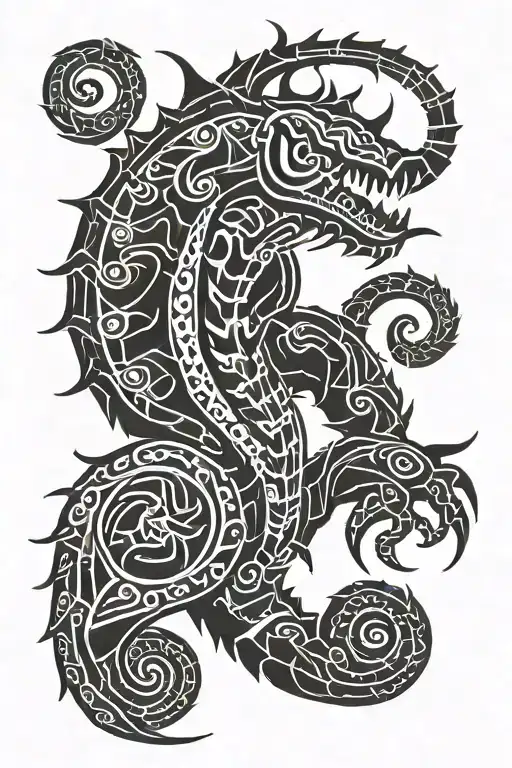tribal centipede with lightning background black tattoo design idea