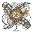feather infinity symbol intertwined tattoo design idea