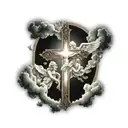 glowing cross  surrounded by cherub angels laying on rainy clouds tattoo design idea
