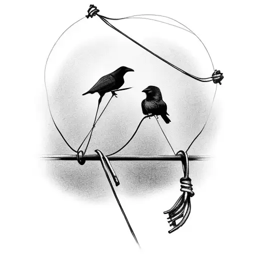 2 crows in love on a wire tattoo design idea