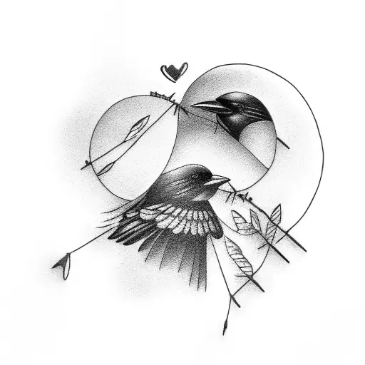 2 crows in love on a wire tattoo design idea