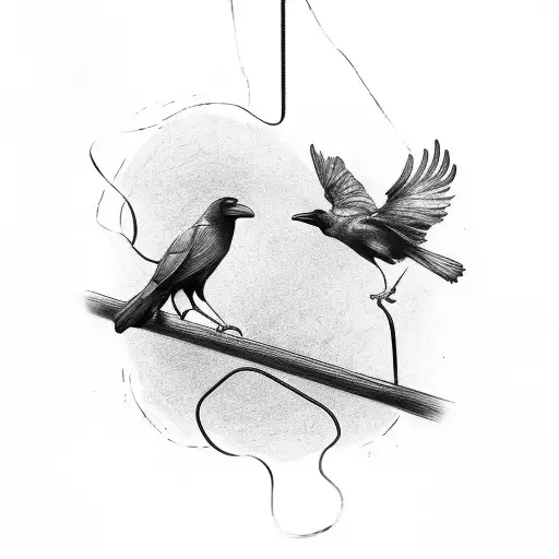 2 crows on a wire tattoo design idea