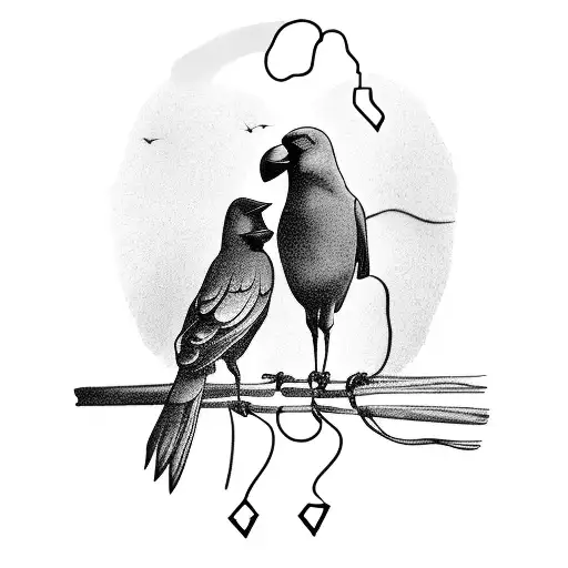 2 crows in love on a wire tattoo design idea