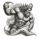 greek god poseidon, surrounded by waves. dark to cover up existing tattoo  tattoo design idea