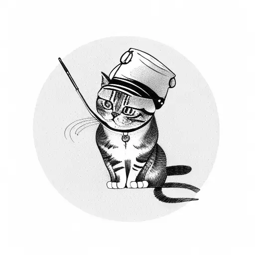 A cat wearing a pilot hat, sitting on a globe tattoo design idea