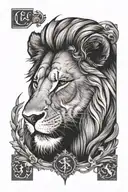 a lion combined with my child his name Luca, his year of birth 2025 and de letter S of my wife. tattoo design idea