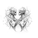 Two intertwined female figures in an abstract art style tattoo design idea