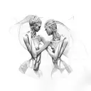Two intertwined female figures in an abstract art style tattoo design idea