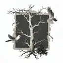 damaged tree lightning doves flying tattoo design idea