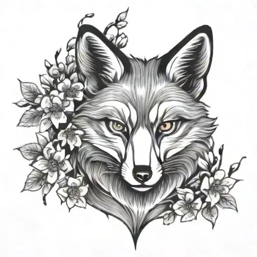 Japanese fox head surrounded by cherry blossoms  tattoo design idea