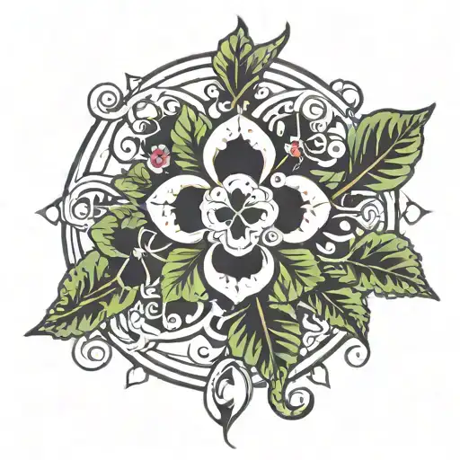 Fulling curt of moon surrounded a lucky leaf clover and in middle of it a star tattoo design idea