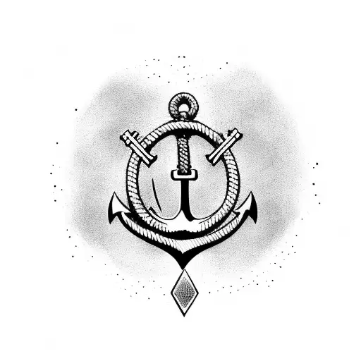 Anchor with rope and dog paw with shadows tattoo design idea