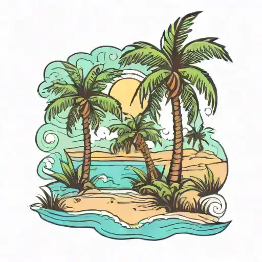 florida everglades and beach scene with palm trees tattoo design idea