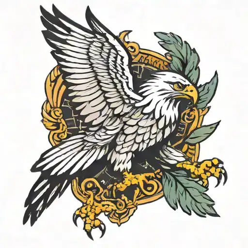 A neotraditional eagle with wings spread wide, clutching a Bible in its talons   tattoo design idea