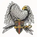 A neotraditional eagle with wings spread wide, clutching a Bible in its talons   tattoo design idea