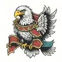 A neotraditional eagle with wings spread wide, clutching a Bible in its talons   tattoo design idea