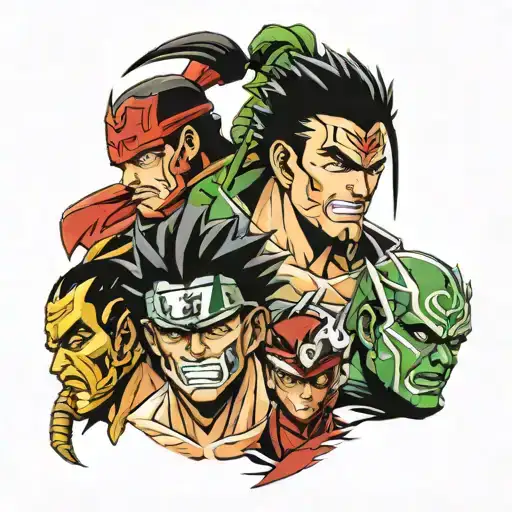 berserk goku muzan naruto zoro face in row tattoo design idea