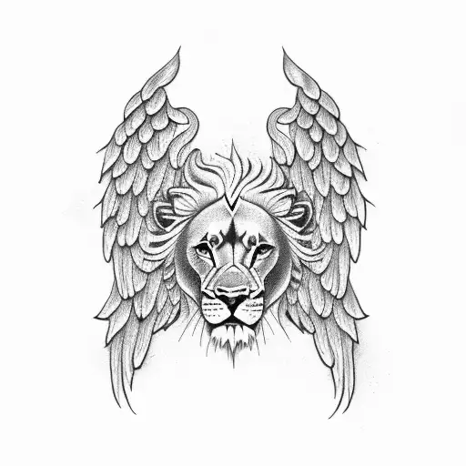 lion Angel wings tattoo design idea