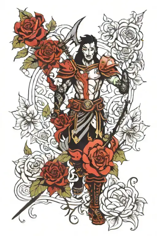 warrior in a garden   tattoo design idea