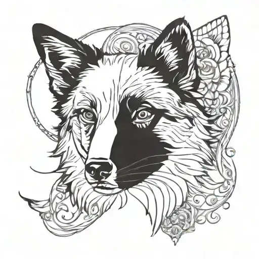 face fox and border collie dog tattoo design idea