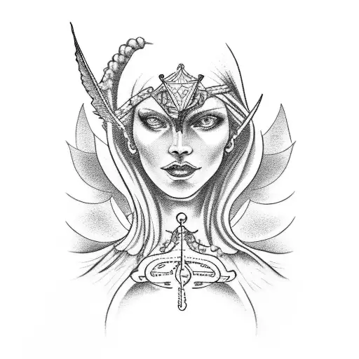 libra scales with angel devil woman drinking wine tattoo design idea