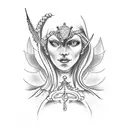 libra scales with angel devil woman drinking wine tattoo design idea