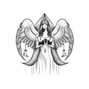 libra scales with angel devil woman drinking wine tattoo design idea