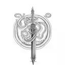 Sword with snake and roses tattoo design idea