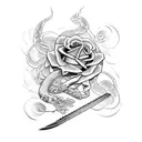 Sword with snake and roses tattoo design idea