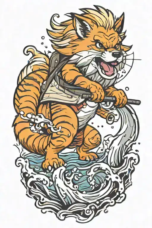 arcanine fishing tattoo design idea