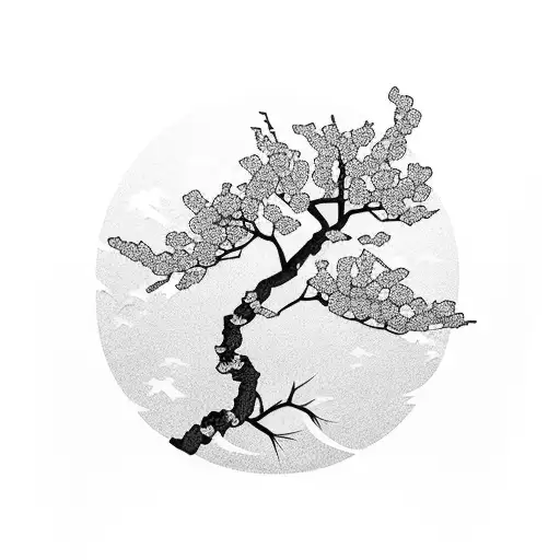 A minimalist Japanese cherry blossom tree with a hidden positive message integrated into the branches tattoo design idea