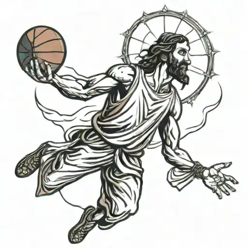 jesus praying basketball player dunking tattoo design idea
