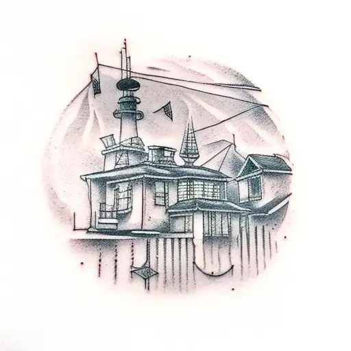 Silent Hill's foggy townscape tattoo design idea