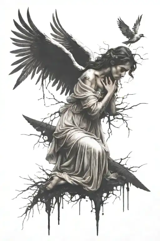 beautiful angel crying  tattoo design idea