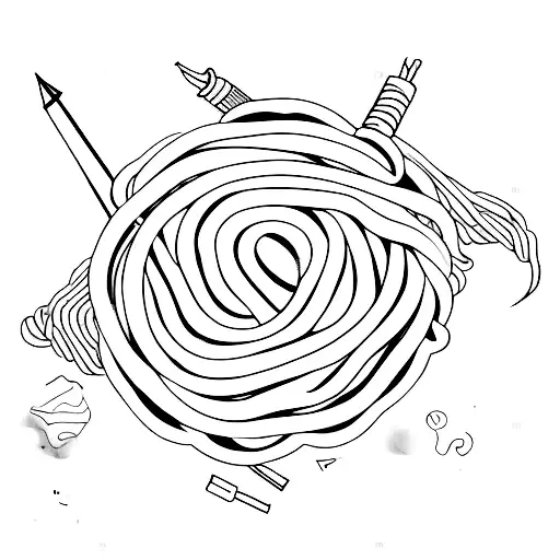 ball of yarn and wood working tools  tattoo design idea