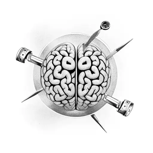 A movie reel intertwined with a brain, representing the psychology of cinema tattoo design idea