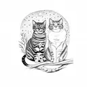 A deep conversation between two cats sitting on a tree branch under a starry night sky tattoo design idea