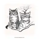 A deep conversation between two cats sitting on a tree branch under a starry night sky tattoo design idea