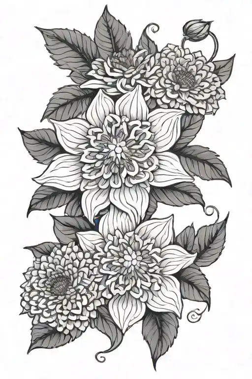 zinnias and christ tattoo design idea