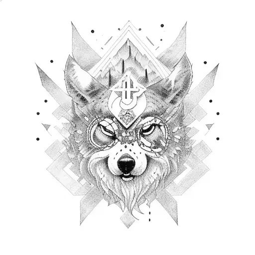lobo bosque tiempo iglesia tattoo design idea