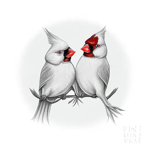 albino cardinals holding black cross tattoo design idea