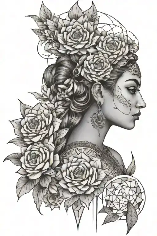 Piones and Indian goddes Ganga tattoo design idea