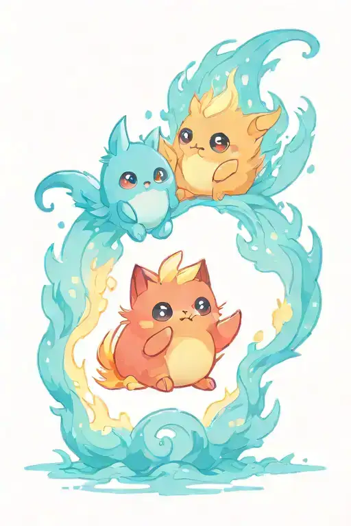 calcifer & floof sprites playing together symbolizing tattoo design idea