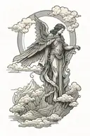 ore angel michael, clouds shades and mountains tattoo design idea