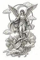 ore angel michael, clouds shades and mountains tattoo design idea