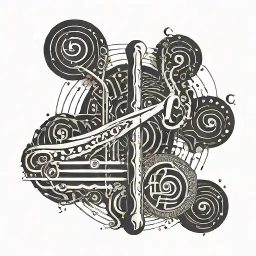An abstract interpretation of Egyptian hieroglyphics forming a musical staff, wrapping around the arm tattoo design idea